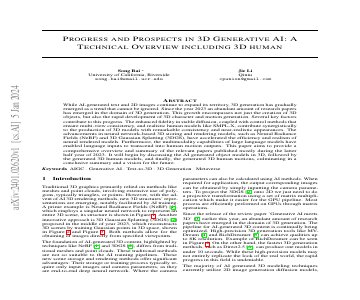Paper thumbnail for Progress and Prospects in 3D Generative AI: A Technical Overview including 3D human