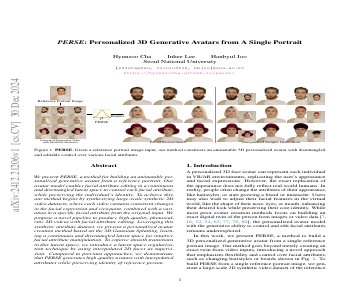 Paper thumbnail for PERSE: Personalized 3D Generative Avatars from A Single Portrait