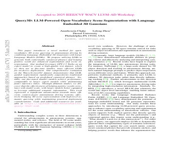 Paper thumbnail for Query3D: LLM-Powered Open-Vocabulary Scene Segmentation with Language Embedded 3D Gaussian