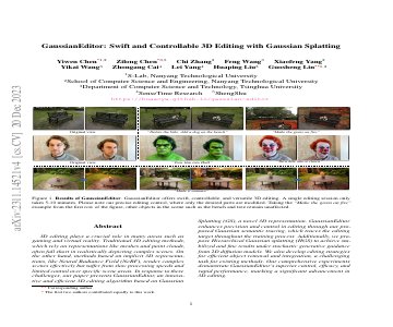 Paper thumbnail for GaussianEditor: Swift and Controllable 3D Editing with Gaussian Splatting