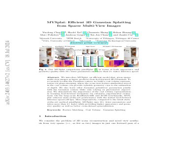 Paper thumbnail for MVSplat: Efficient 3D Gaussian Splatting from Sparse Multi-View Images