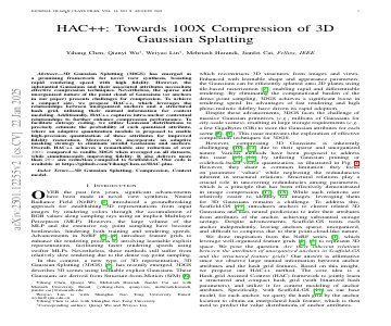 Paper thumbnail for HAC++: Towards 100X Compression of 3D Gaussian Splatting