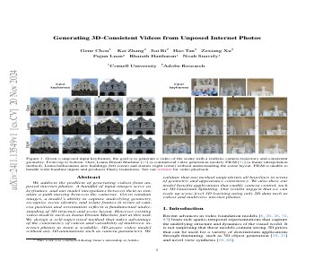 Paper thumbnail for Generating 3D-Consistent Videos from Unposed Internet Photos