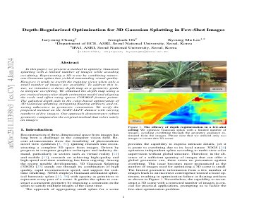 Paper thumbnail for Depth-Regularized Optimization for 3D Gaussian Splatting in Few-Shot Images