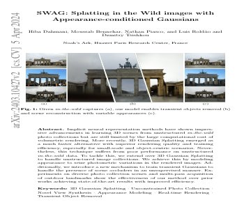 Paper thumbnail for SWAG: Splatting in the Wild images with Appearance-conditioned Gaussians