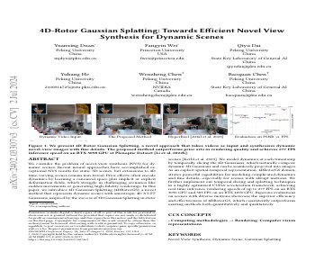 Paper thumbnail for 4D Gaussian Splatting: Towards Efficient Novel View Synthesis for Dynamic Scenes