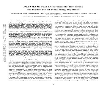 Paper thumbnail for DISTWAR: Fast Differentiable Rendering on Raster-based Rendering Pipelines