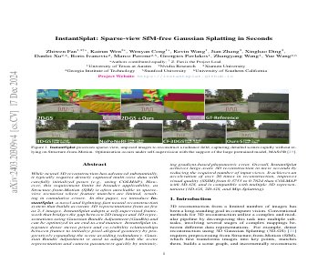 Paper thumbnail for InstantSplat: Unbounded Sparse-view Pose-free Gaussian Splatting in 40 Seconds