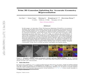 Paper thumbnail for Trim 3D Gaussian Splatting for Accurate Geometry Representation