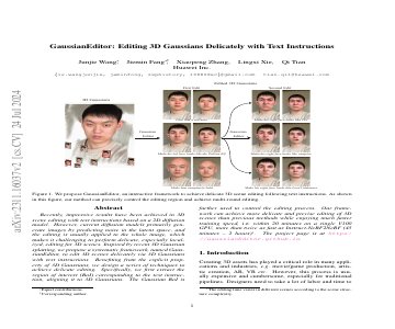 Paper thumbnail for GaussianEditor: Editing 3D Gaussians Delicately with Text Instructions