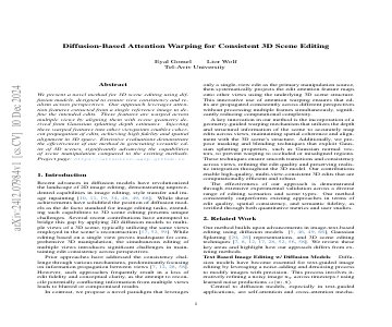 Paper thumbnail for Diffusion-Based Attention Warping for Consistent 3D Scene Editing