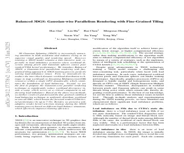 Paper thumbnail for Balanced 3DGS: Gaussian-wise Parallelism Rendering with Fine-Grained Tiling