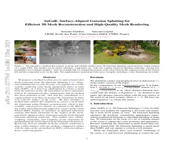 Paper thumbnail for SuGaR: Surface-Aligned Gaussian Splatting for Efficient 3D Mesh Reconstruction and High-Quality Mesh Rendering