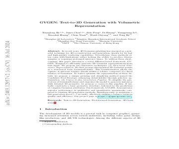 Paper thumbnail for GVGEN: Text-to-3D Generation with Volumetric Representation