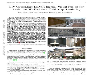 Paper thumbnail for LIV-GaussMap: LiDAR-Inertial-Visual Fusion for Real-time 3D Radiance Field Map Rendering