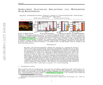 Paper thumbnail for Sort-free Gaussian Splatting via Weighted Sum Rendering