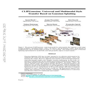 Paper thumbnail for CLIPGaussian: Universal and Multimodal Style Transfer Based on Gaussian Splatting