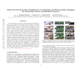 Paper thumbnail for Photo-SLAM: Real-time Simultaneous Localization and Photorealistic Mapping for Monocular, Stereo, and RGB-D Cameras