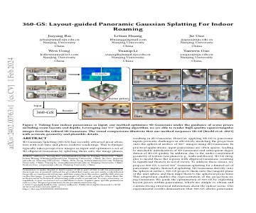 Paper thumbnail for 360-GS: Layout-guided Panoramic Gaussian Splatting For Indoor Roaming
