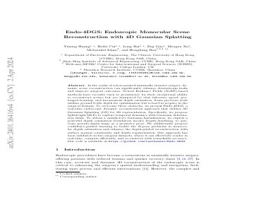 Paper thumbnail for Endo-4DGS: Endoscopic Monocular Scene Reconstruction with 4D Gaussian Splatting