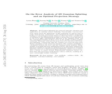Paper thumbnail for On the Error Analysis of 3D Gaussian Splatting
and an Optimal Projection Strategy
