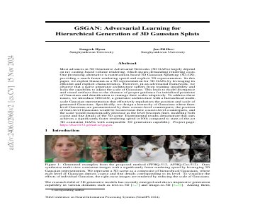 Paper thumbnail for Adversarial Generation of Hierarchical Gaussians for 3d Generative Model