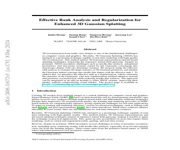 Paper thumbnail for Effective Rank Analysis and Regularization for Enhanced 3D Gaussian Splatting