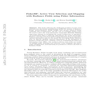 Paper thumbnail for FisherRF: Active View Selection and Uncertainty Quantification for Radiance Fields using Fisher Information