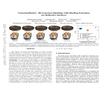 Paper thumbnail for GaussianShader: 3D Gaussian Splatting with Shading Functions for Reflective Surfaces