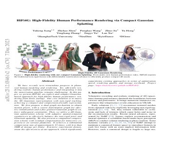 Paper thumbnail for HiFi4G: High-Fidelity Human Performance Rendering via Compact Gaussian Splatting