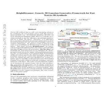 Paper thumbnail for BrightDreamer: Generic 3D Gaussian Generative Framework for Fast Text-to-3D Synthesis