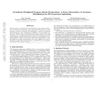 Paper thumbnail for Gradient-Weighted Feature Back-Projection: A Fast Alternative to Feature Distillation in 3D Gaussian Splatting