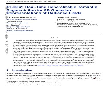 Paper thumbnail for RT-GS2: Real-Time Generalizable Semantic Segmentation for 3D Gaussian Representations of Radiance Fields