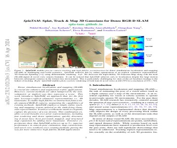 Paper thumbnail for SplaTAM: Splat, Track & Map 3D Gaussians for Dense RGB-D SLAM
