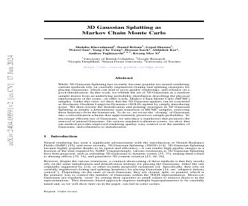 Paper thumbnail for 3D Gaussian Splatting as Markov Chain Monte Carlo