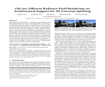 Paper thumbnail for GSCore: Efficient Radiance Field Rendering via Architectural Support for 3D Gaussian Splatting