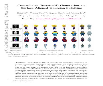 Paper thumbnail for Controllable Text-to-3D Generation via Surface-Aligned Gaussian Splatting
