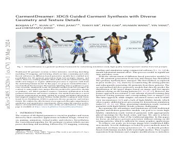 Paper thumbnail for GarmentDreamer: 3DGS Guided Garment Synthesis with Diverse Geometry and Texture Details