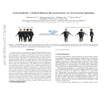 Paper thumbnail for GaussianBody: Clothed Human Reconstruction via 3d Gaussian Splatting