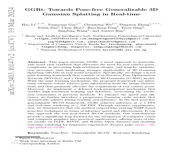 Paper thumbnail for GGRt: Towards Generalizable 3D Gaussians without Pose Priors in Real-Time