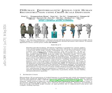 Paper thumbnail for PSHuman: Photorealistic Single-view Human Reconstruction using Cross-Scale Diffusion
