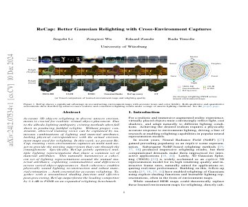 Paper thumbnail for ReCap: Better Gaussian Relighting with Cross-Environment Captures
