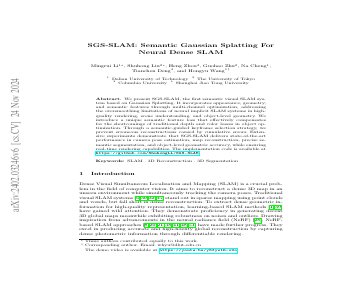 Paper thumbnail for SGS-SLAM: Semantic Gaussian Splatting For Neural Dense SLAM