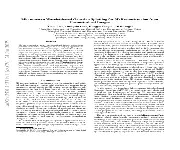Paper thumbnail for Micro-macro Wavelet-based Gaussian Splatting for 3D Reconstruction from Unconstrained Images