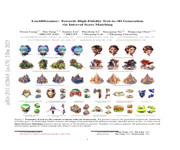 Paper thumbnail for LucidDreamer: Towards High-Fidelity Text-to-3D Generation via Interval Score Matching