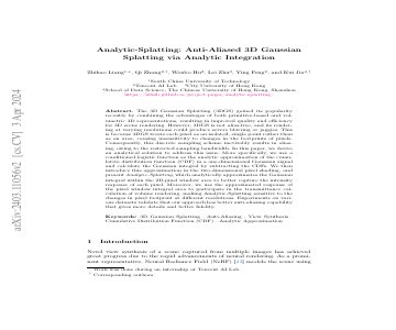 Paper thumbnail for Analytic-Splatting: Anti-Aliased 3D Gaussian Splatting via Analytic Integration