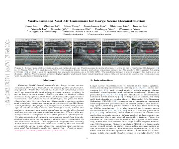 Paper thumbnail for VastGaussian: Vast 3D Gaussians for Large Scene Reconstruction
