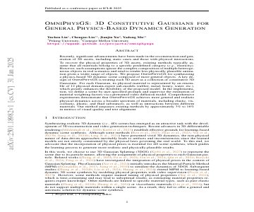 Paper thumbnail for OmniPhysGS: 3D Constitutive Gaussians for General Physics-Based Dynamics Generation