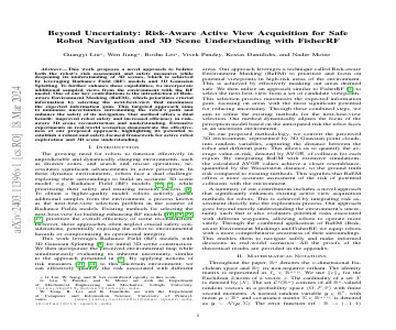 Paper thumbnail for Beyond Uncertainty: Risk-Aware Active View Acquisition for Safe Robot Navigation and 3D Scene Understanding with FisherRF