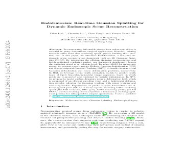 Paper thumbnail for EndoGaussian: Gaussian Splatting for Deformable Surgical Scene Reconstruction